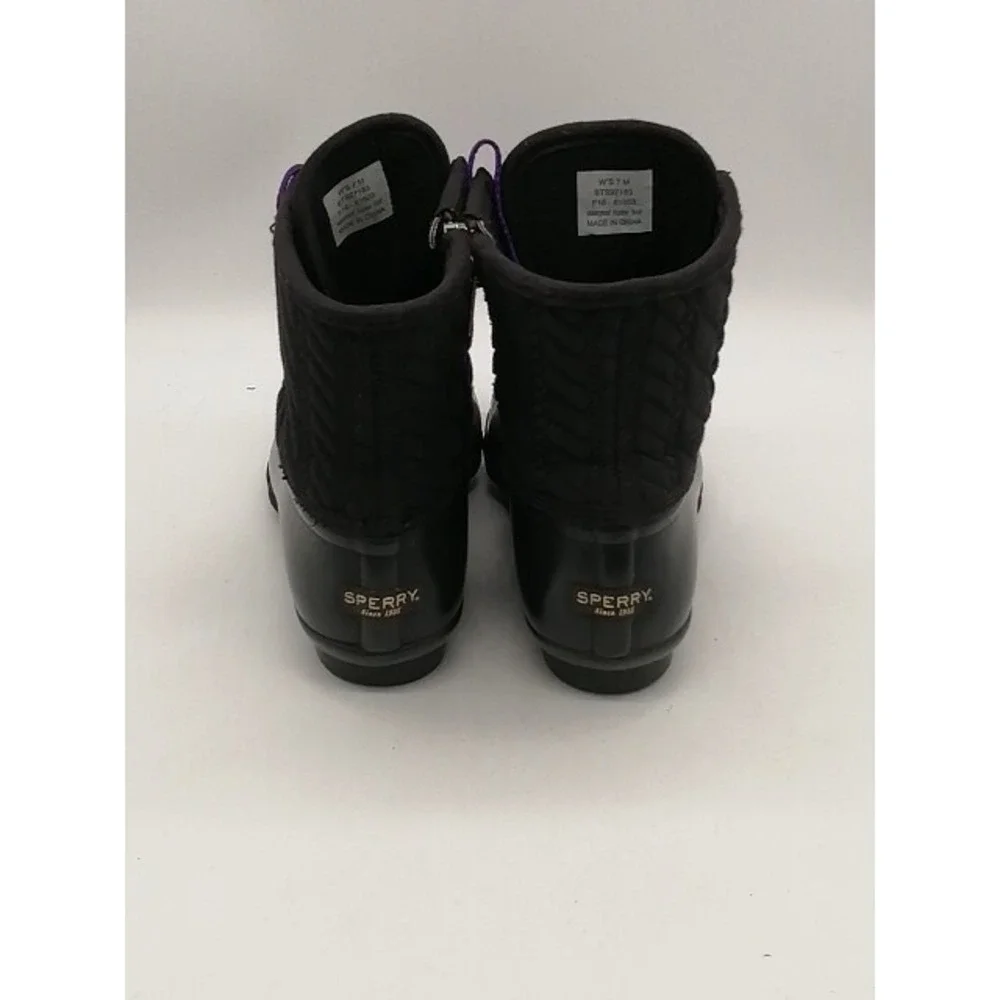 Sperry Boots Womens Black 7 Waterproof Ankle Duck Shoe Rubber Zip Fleece Lined